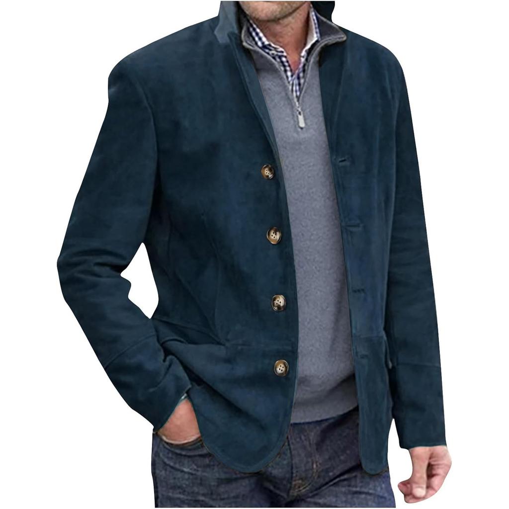 Men's Casual Cuban Collar Work Jacket Retro Lapel Suit Jacket