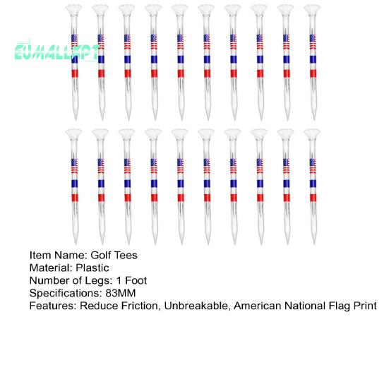 20 Pezzi Tee da Golf Infrangibili - Riduce l'Attrito, 83mm, Plastica, Stampa Bandiera Nazionale Americana, Trasparente