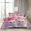 Comforter 2/3Pcs Pearl Cat Cute Cat Pattern Bedding Set Soft Comfortable Fabric Lovely Gift Idea For Cat Lovers
