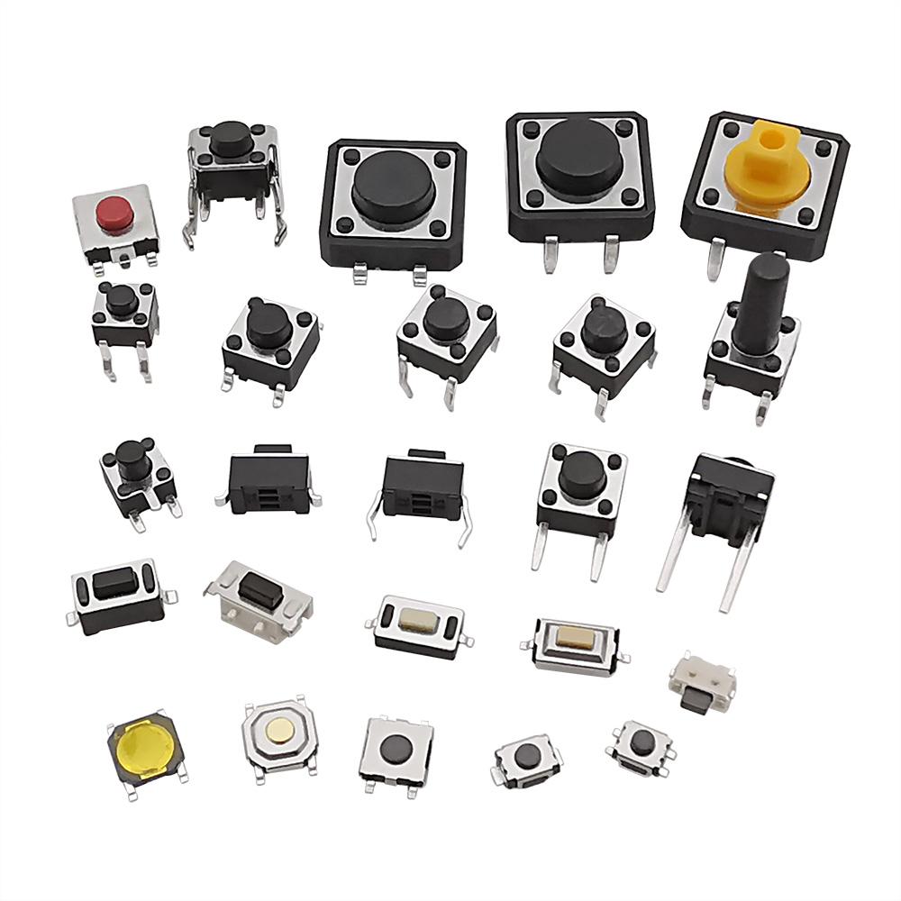 125Pcs 25 Types SMD DIP Micro Tact Push Button Switch Assorted Kit 2*4 3*6 4*4 6*6 12*12 Reset Mini Leaf Switches for Arduino Pushbutton Switches 3