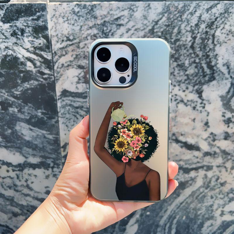 Women Fashion Daisy Flower Girl Phone Case For iPhone 13 14 Pro Max Mini 16 15 12 11 Pro Max 15 14 Plus Shockproof Laser Cover