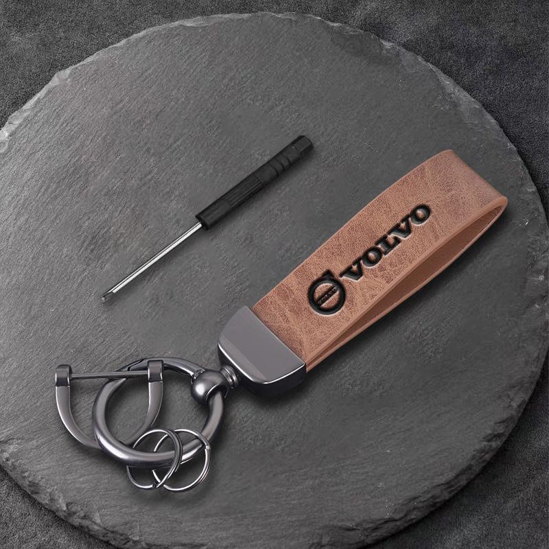 Leather Car Keychain Keyring Key Ring Chain Pendant For Volvo Rdesign V90 XC40 V60 S60 V70 XC60 T6 S90 Polestar XC90 V40 V50 AWD