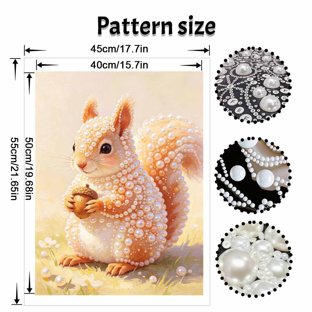Stretched Frame Pearl Art Kit Cute Squirrel With Acorn DIY Sparkling Bead Canvas Relaxing Hobby Gift For Craft Enthusiasts Creative Decor