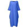 Loose Fit Casual Maxi Dress for Women Crew Neck Half Sleeve Solid Long Kaftan Oversized Summer Linen Dress