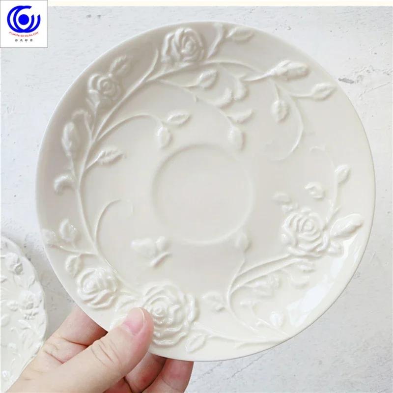 Embossed Rose and Saucer Set Ins Style High Value Coffee Flower Tea Exquisite Afternoon Tea Cup