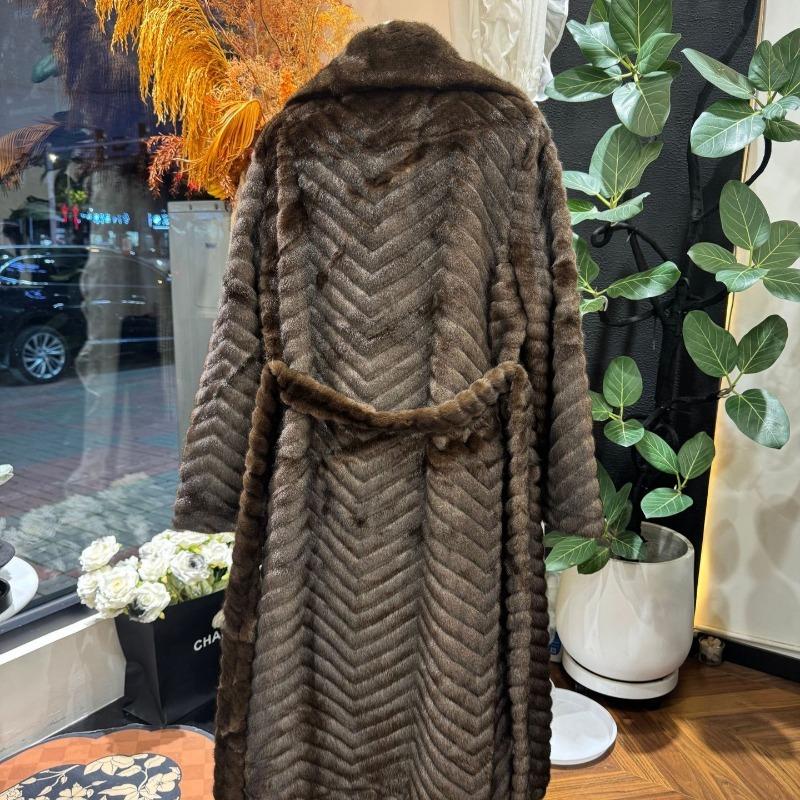 Imitation mink fur integrated environmentally friendly mink jacket women's winter herringbone coat long