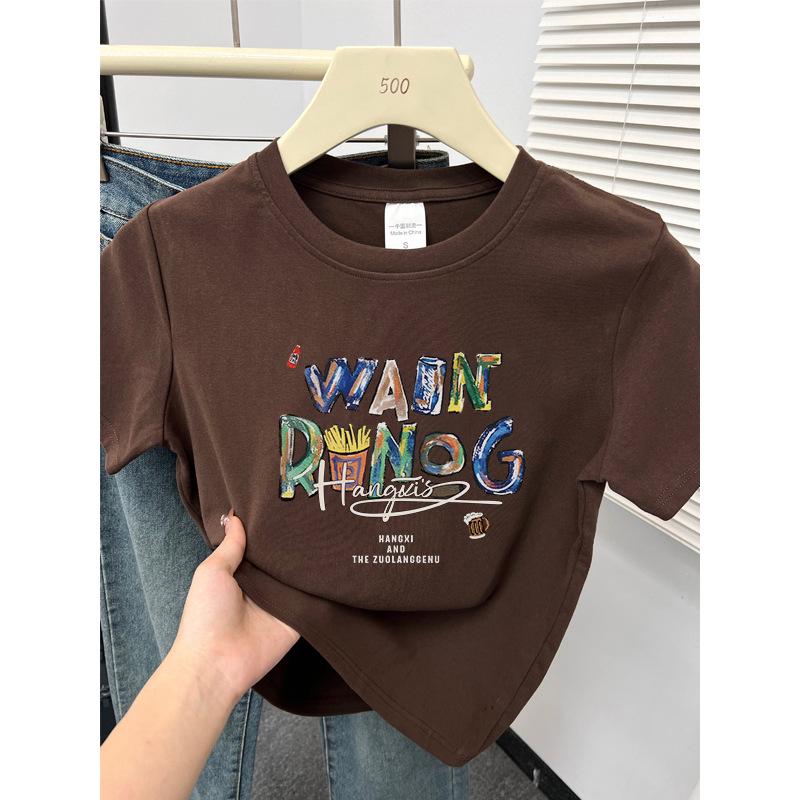 

Women s Spring-Summer Crew Neck Short Sleeve Letter Print T-shirt 2XL