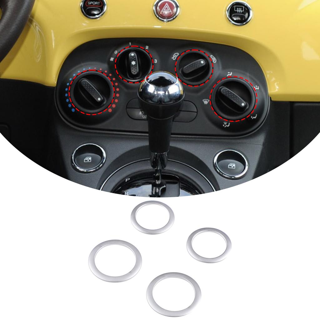 4PCS/Set Center Console AC Knob Alloy Ring Trim Cover For Fiat 500 2010-