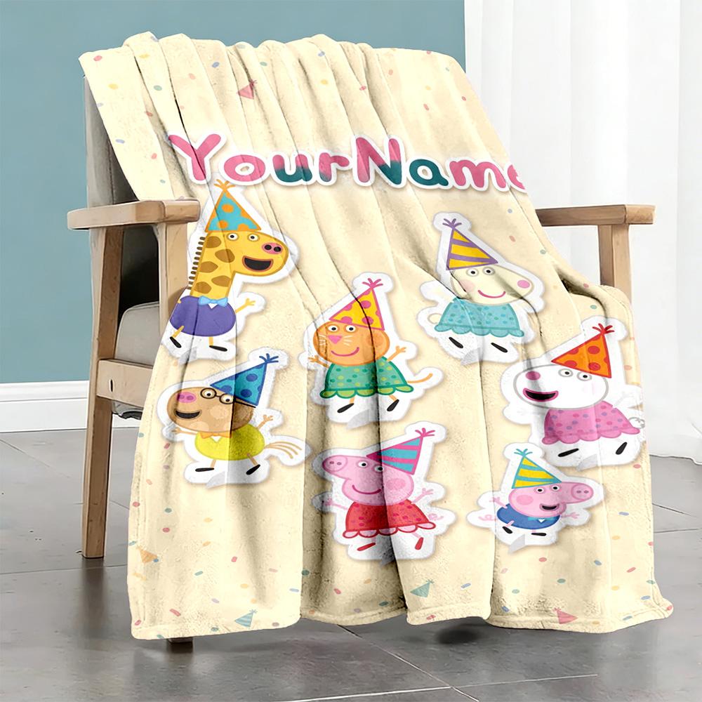 Peppa Pig Personalized Name Blanket Gift Personalized Blanket Ultra-Soft for Bed Living Room Nap Seaside Ideal for All Seasons