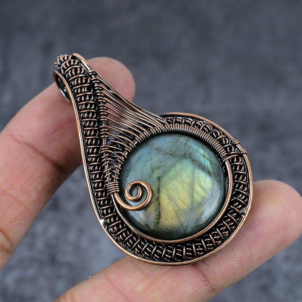Labradorite Handmade Copper Wire Wrap Jewelry Pendant 2.36" i1R24