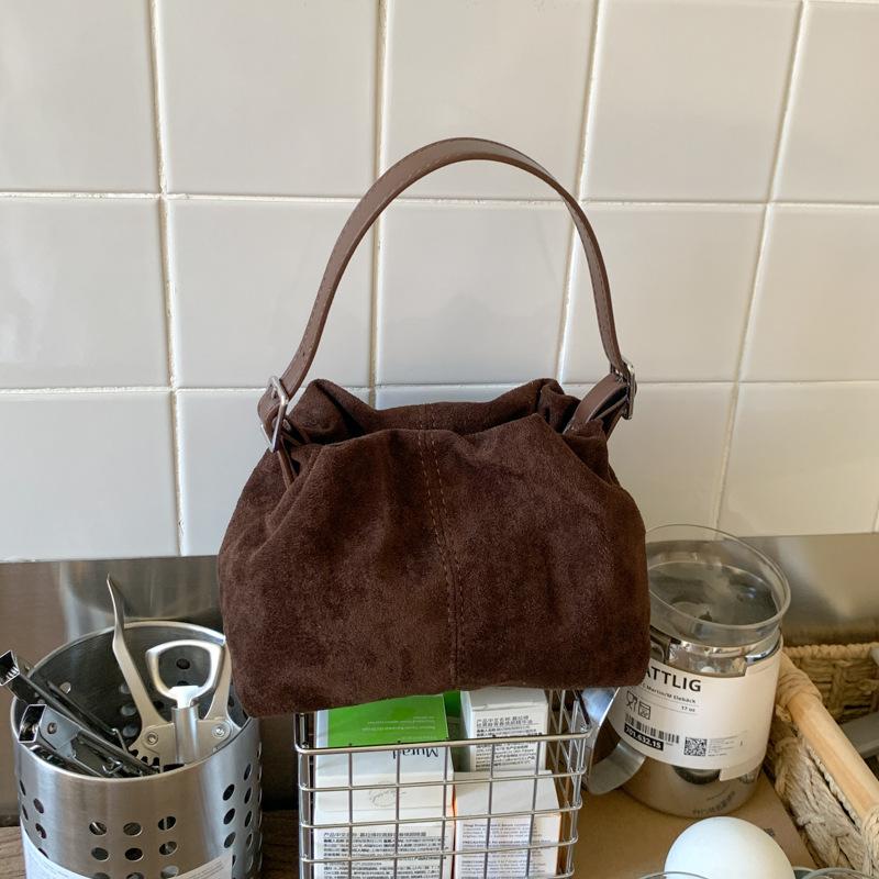 New lazy candy color cloud bag portable shoulder bag suede pleated small bag messenger bag