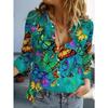 Fashion Flowers Butterflies Pattern 3D Print Women's Long Sleeve Shirt Simple Lapel Tops Autumn Casual Commuter Women Clothing