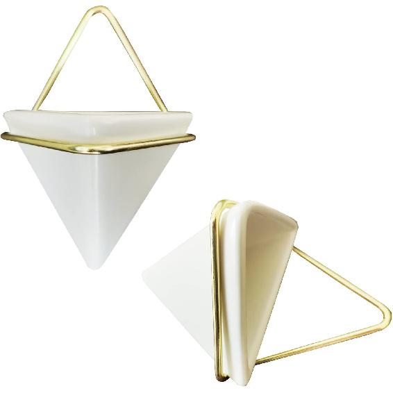 2-Pack Hanging Wall Planter White Ceramic Geometric Décor Vase for Succulent Cactus Fake Plants Flower Holder Wall Decor 5.9 Inch