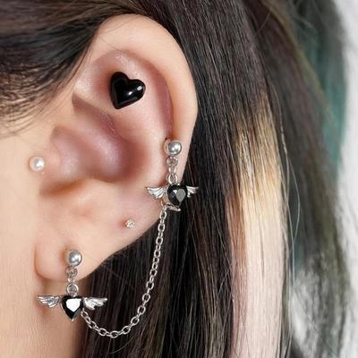 1.2mm Heart Double Lobe Helix Piercing Earring Chain Cartilage Earring Studs Dangle Girl Fashion Body Jewelry