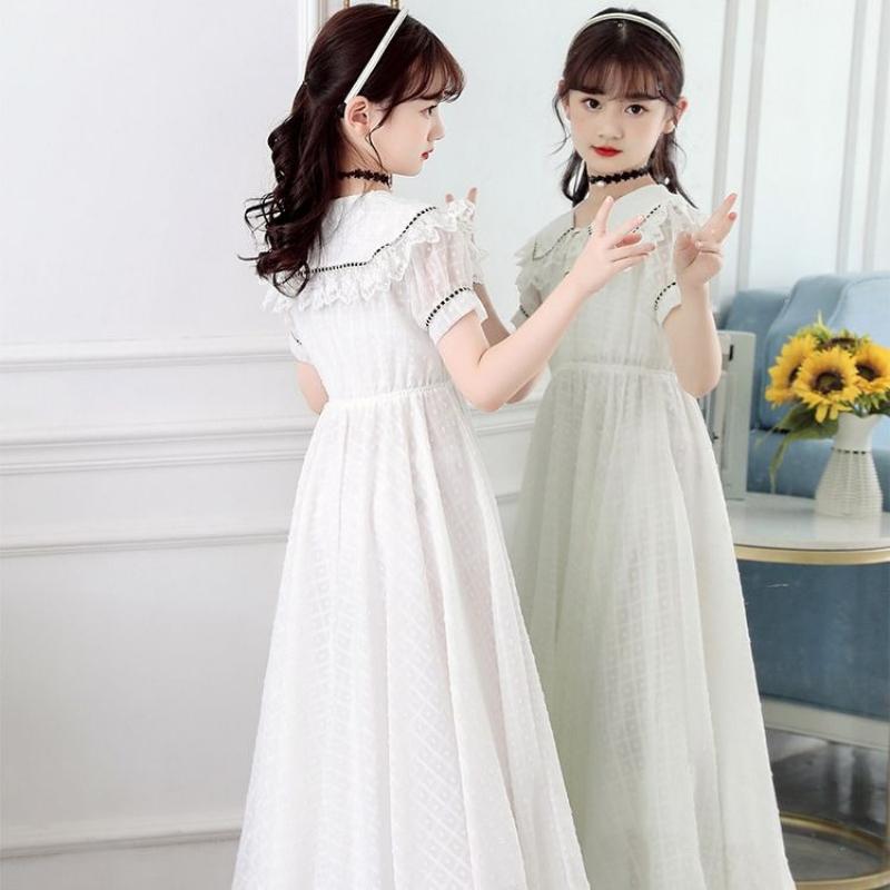 Girls' Fashionable Dress for Summer, Children's Short-sleeved Round-neck Sweet-colored Princess Dress