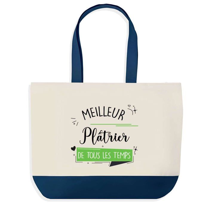 Sac cabas - PLANETEE - Meilleur Plâtrier de tous les temps - fond bleu - Coton 40x45 cm - Fabriqué en France