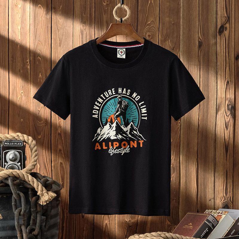 American Retro Print Pure Cotton Short Sleeve T-Shirt Men s Trendy Trendy Tops Export Export Original Tail Order Menswear T-shirt Black L