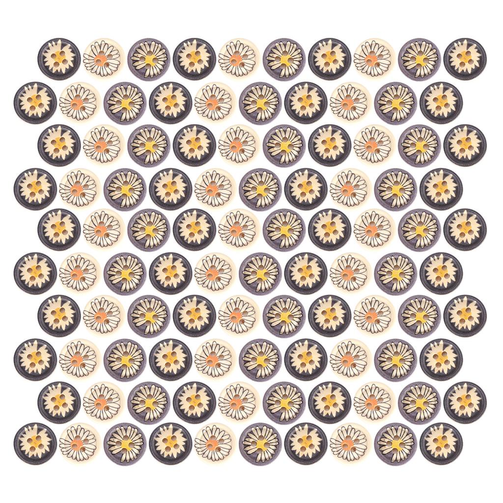 100Pcs Button Natural Colorful Wooden Little Daisy DIY Clothing Decorative Accessories 15mm
