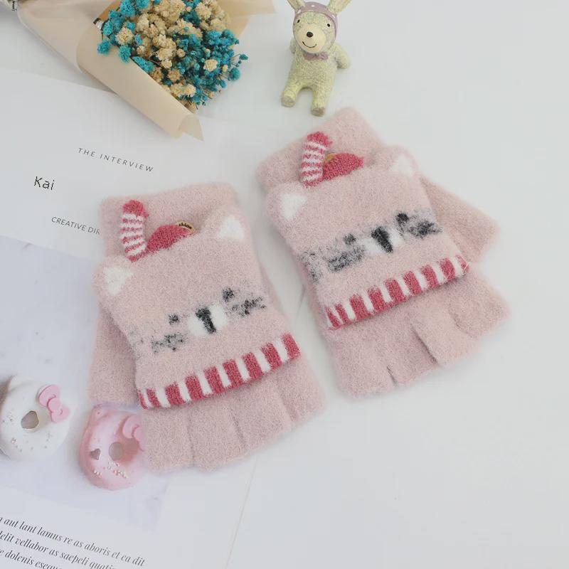 

Дитячі милі зимові рукавички з відкидними пальцями у вигляді котика для віку 3-6 років One Size