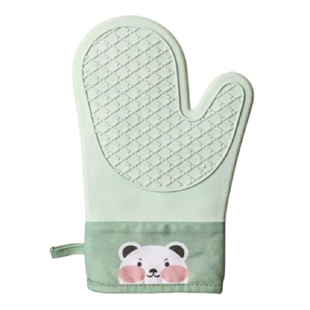 

2Pcs Cartoon Bear Silicone Insulation Gloves Thickened Kitchen Hand Clamps Cooking 2Pcs Green