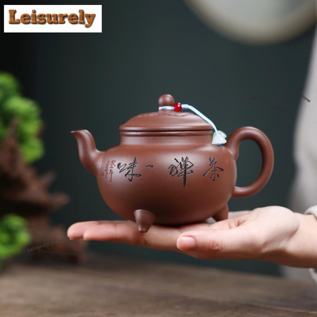 111ml Ancient Yixing Purple Clay Teapots Handmade Dezhong Pot Raw Ore Dragon Bone Gold Sand Mud Kettle Zisha Tea Set Ornaments