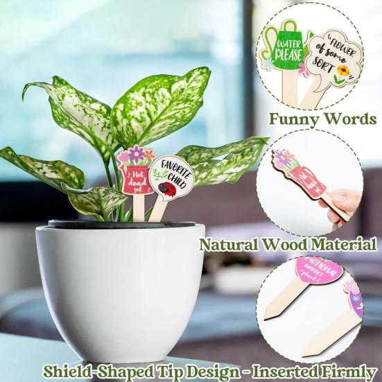 20 Pcs Wooden Plant Tags Rustic Plant Labels 20 Styles Gardening Markers Tags for Potted Plants Planter Flower Bed