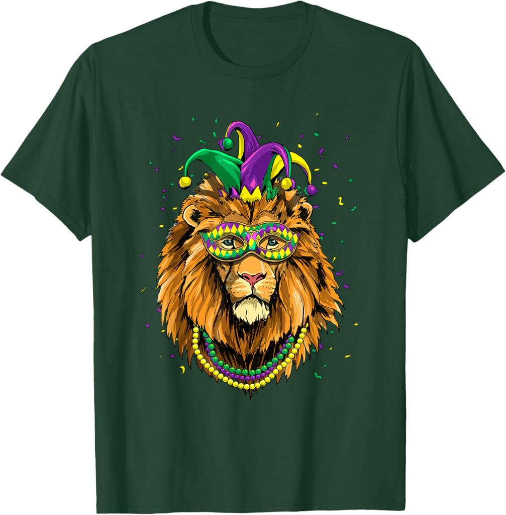 Lion Mardi Gras Mask Graphic Tee Breathable Short Sleeve T-Shirt Carnival Trip