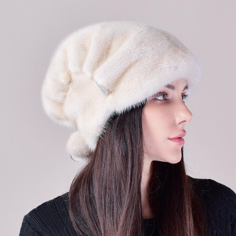 Mink hat female whole mink ear protector Christmas hat casual thickened warm fur Great Wall stacking hat winter