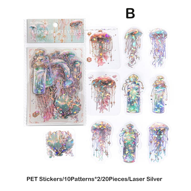 

20 шт. / комплект мерцающих медуз наклейки лазерный коллаж журнал для самостоятельного скрапбукинга ПЭТ эстетика наклейки для декора разноцветный