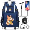 Cute Shiba Inu Corgi USB Charging Backpack for Middle High School Students Travel Casual Daypack
