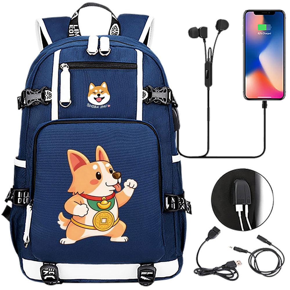 Cute Shiba Inu Corgi USB Charging Backpack for Middle High School Students Travel Casual Daypack