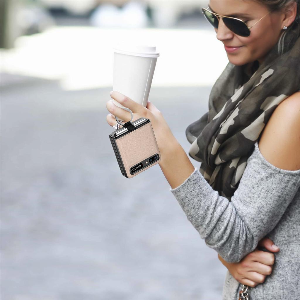 Schlanke Fingerringhalter-Ledertasche für Samsung Galaxy Z Flip 3 Flip4 Flip 4 Flip3 5g Anti-Drop-Falt-Handy-Abdeckung Fundas