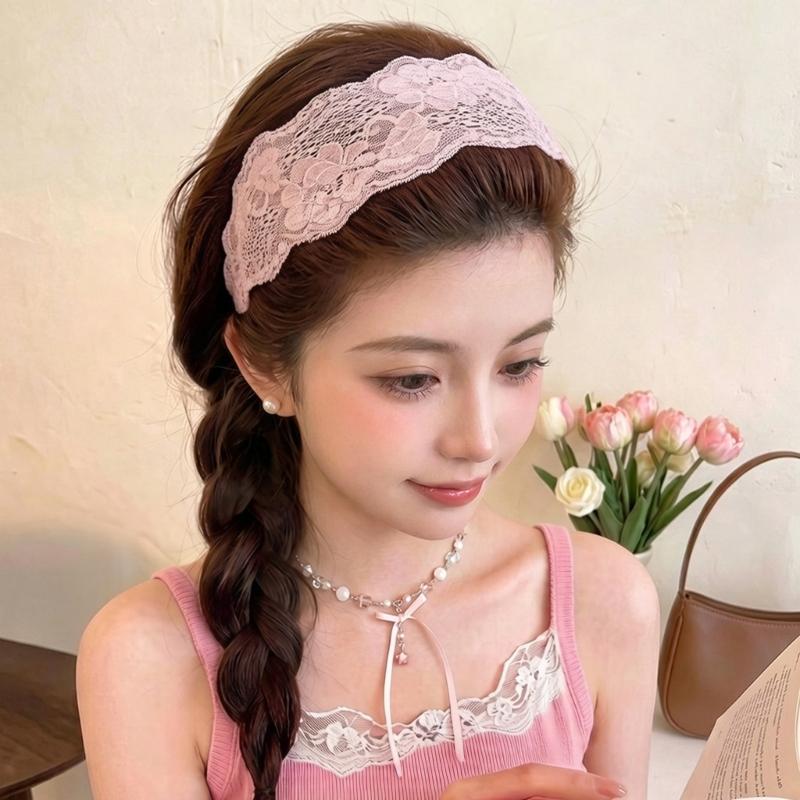 Lace Hair Band for Women, Wide Flower Headband, Elastic Hairwrap for Daily Grooming, Makeup Prep, Casual Wear, and Daily Styling