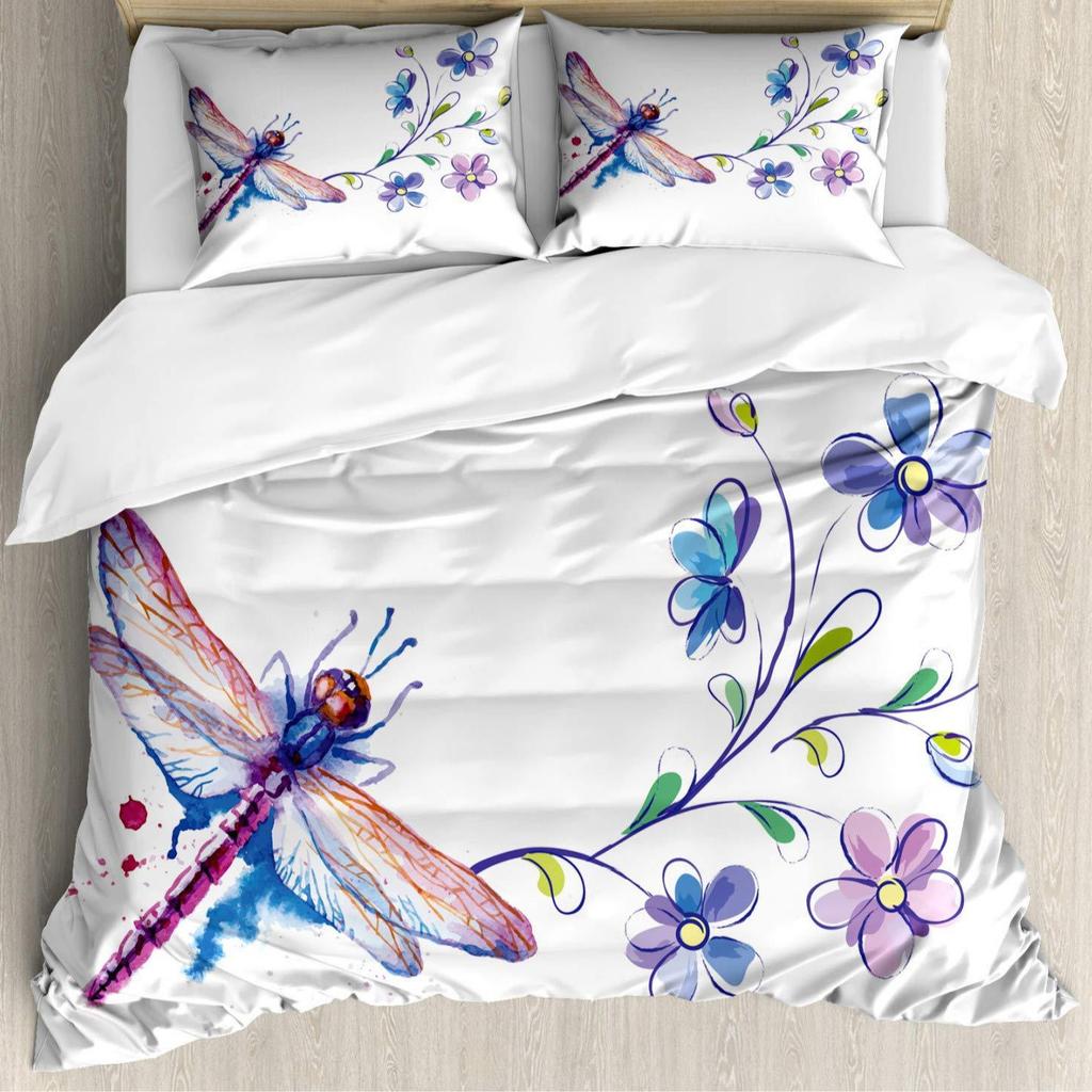 Bohemian Dragonfly Quilt Cover Set Soft Comfortable Bedding Duvet Cover Three-Piece Set