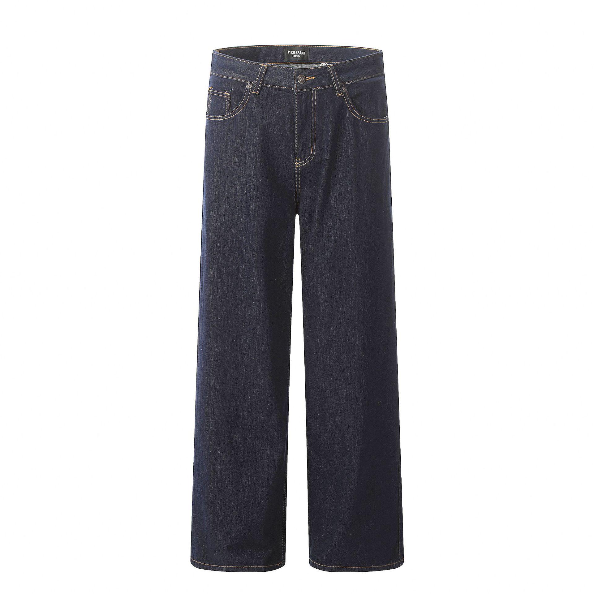 

Unisex 11KN Black Straight Leg Retro Soft Jeans - Casual Loose Fit Denim Pants XXL темно-синього кольору