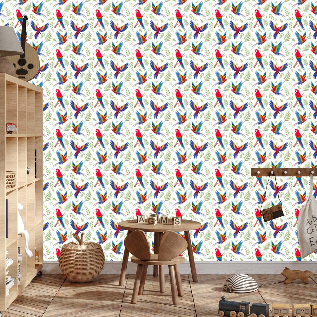 Parrots Wallpaper White and Blue for Living Room and Bedroom 50x1000
