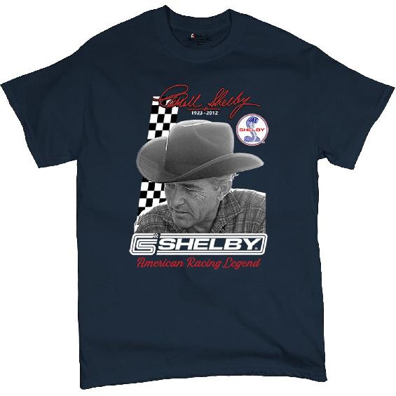 Carroll Shelby Signature T-Shirt GT500 Mustang Muscle Car American Racing Legend Lives Powered by Ford Men's Tee
