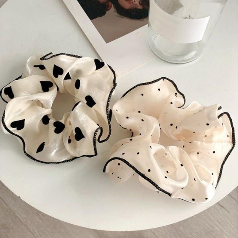Soft Fabric Scrunchies Hair Tie For Women Girls Round Dot Floral Heart Design Elastic Hair Accessories No Metal Part