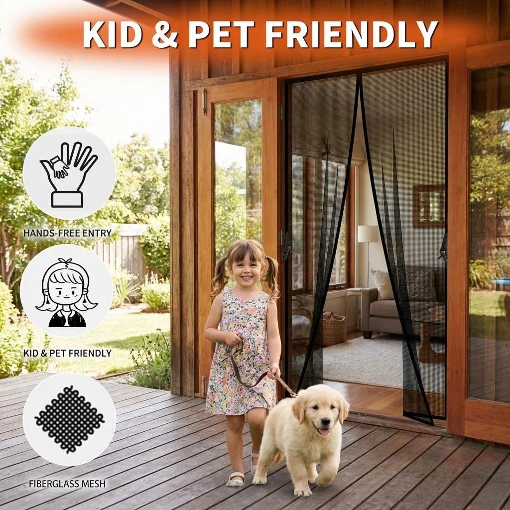 Summer Magnetic Door Curtain - Mosquito Resistant, Soft Yarn Mesh, Multiple Sizes, Easy Install for Home