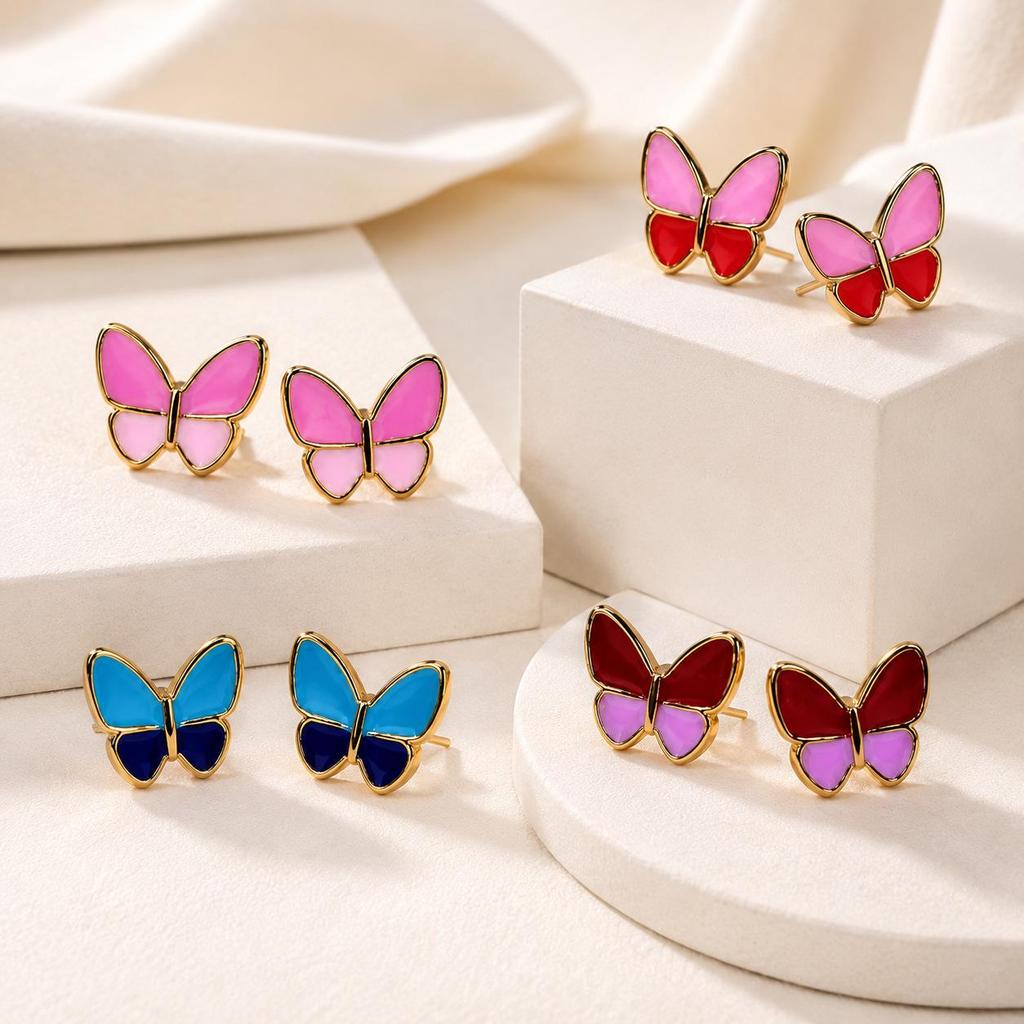 Stylish Butterfly Drip Oil Earrings - Artistic, Versatile Stainless Steel Ear Studs