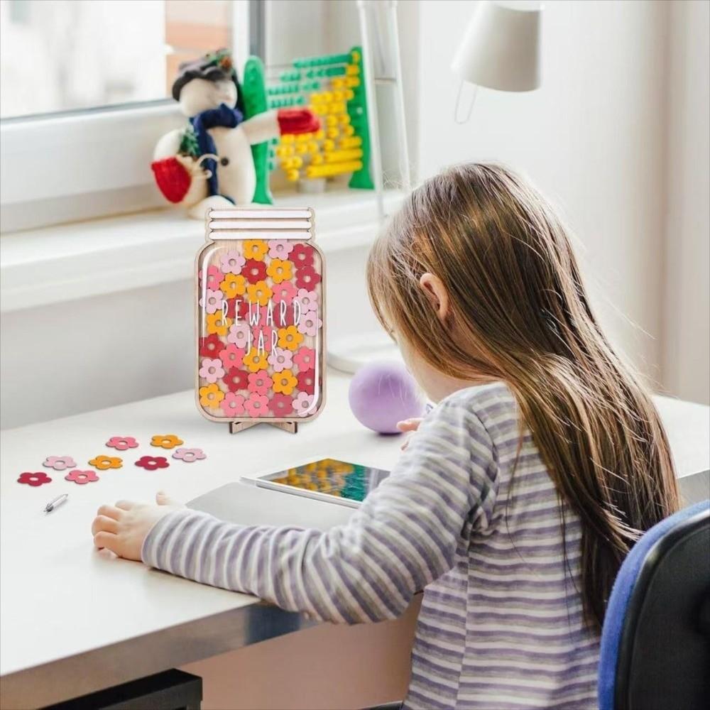 Wooden Positive Behavior Rewards Jar Flower Cartoon Star Reward Jars Good Behavior Reward Classroom Management Tools