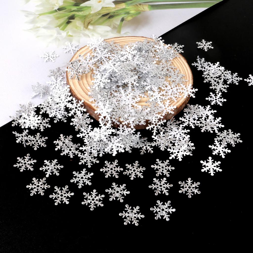 300Pcs 2CM Mini Snowflake Ornament Christmas Decorations Snowflakes Christmas Craft for DIY Craft Xmas Winter Party Table Decor