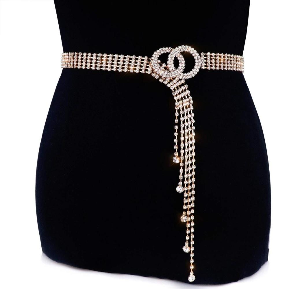 Gold Silver Color Crystal Waist Belt O-Ring Full Diamond Belt  Party Body Jewelry