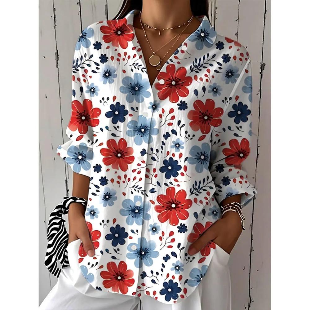 Women's Shirts Summer Floral Graphic Stylish Casual Long Sleeved Shirt Collar Regular Tops Daily Going Out Buttons Clothing