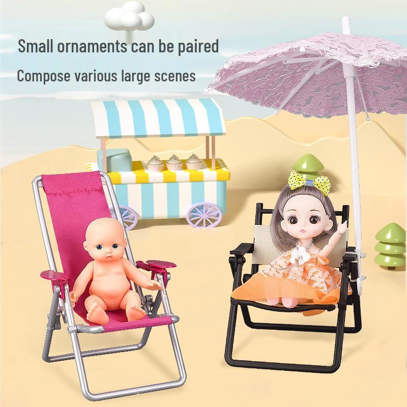 Miniature Folding Chair Ornament: Park Bench & Beach Chair Mobile Phone Holder Toy Accessory