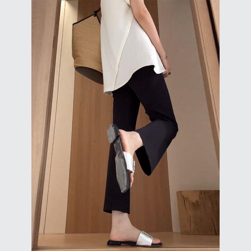

Women s Black Ice Silk Micro-Flare Casual Pants - Summer 2026 Style; Lightweight, Breathable, and Versatile. S [Recommended 85-95 jin]