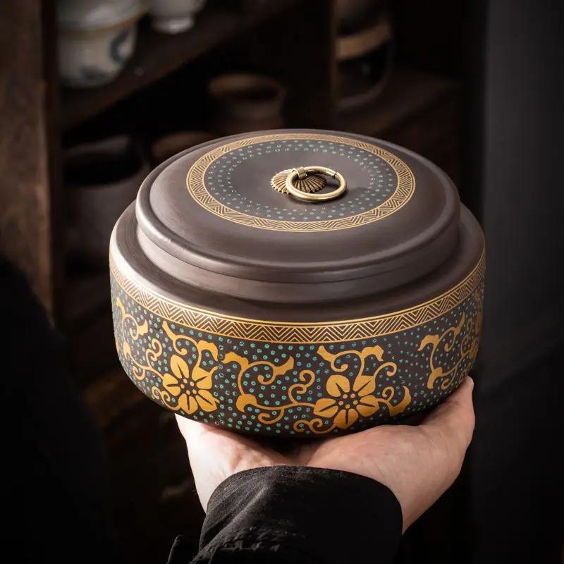 Purple Clay Tea Caddy Ceramic Large Airtight Pot Universal Half Catty Black Tea Green Tea Pu'er Tea Pot Household Storage Tank