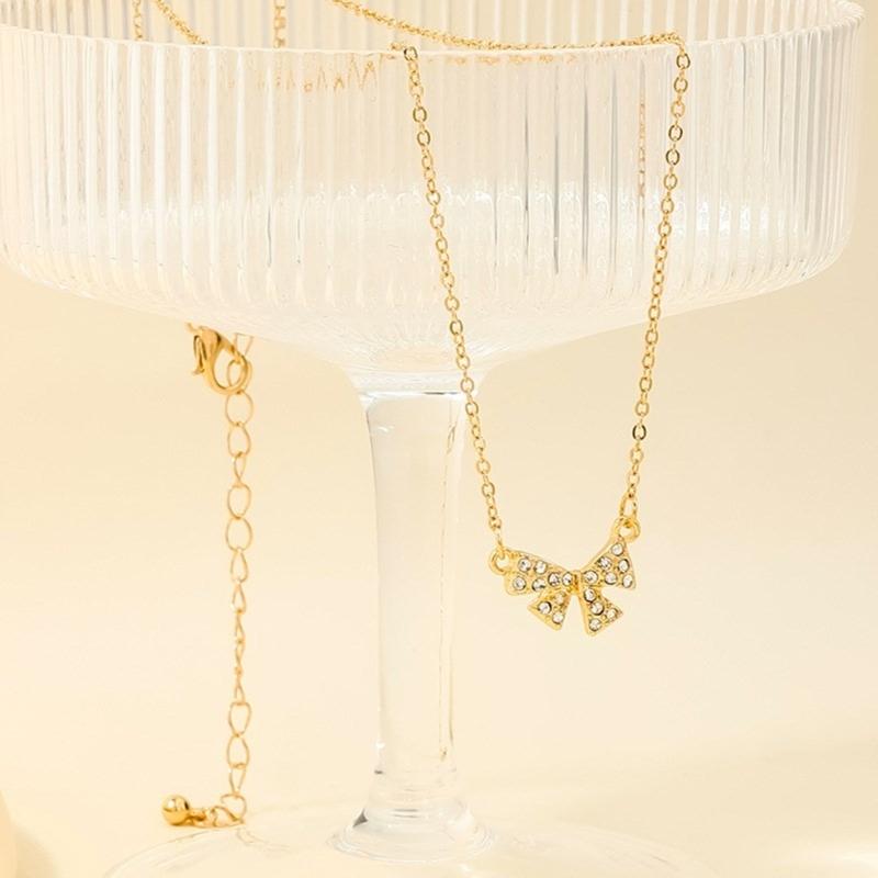 Fashionable Bow Necklace Bowknot Pendant Neckchain Adjustable Chain Choker Handmade Collarbone Chain Gifts for Women