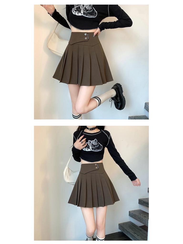 Petite High-Waist Grey Pleated A-line Skirt for Women - Spring/Autumn/Winter 2026 Fashion