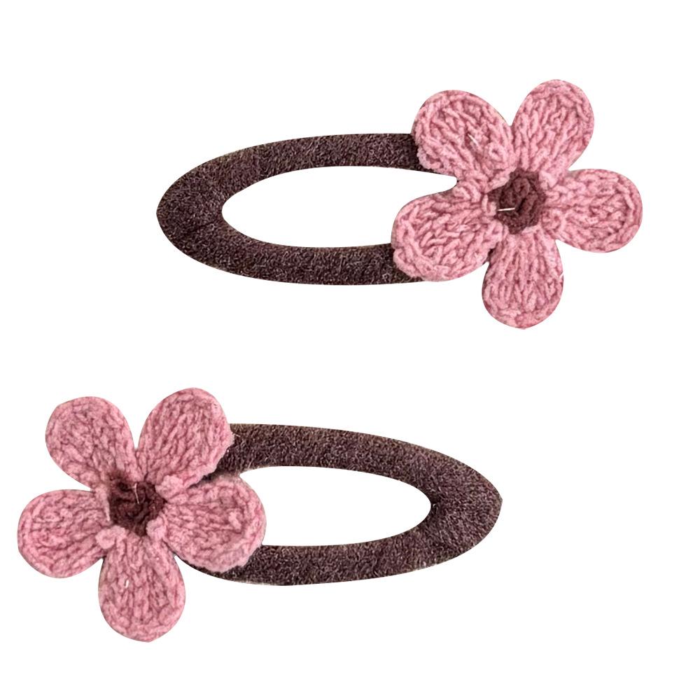 Children's Korean Style Dark Color Embroidered Flower Hair Clips, Autumn/Winter Collection